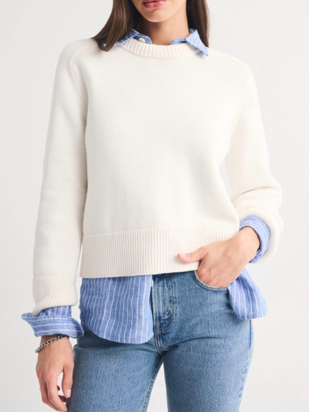Abercrombie & Fitch Madeline Ivory Crewneck Sweater